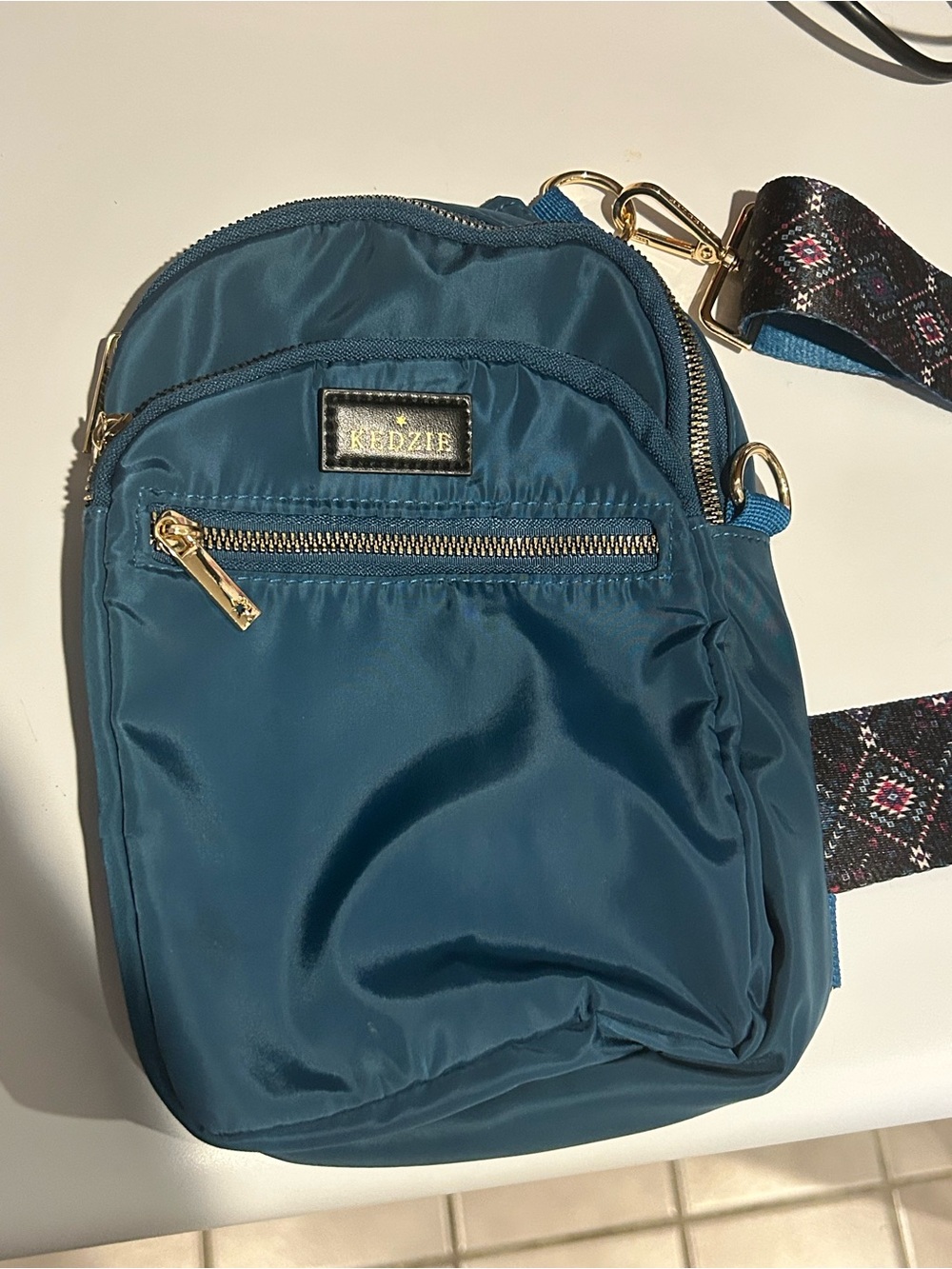 Kedzie Teal Nylon Mini Crossbody Bag Adjustable Strap Lightweight Travel